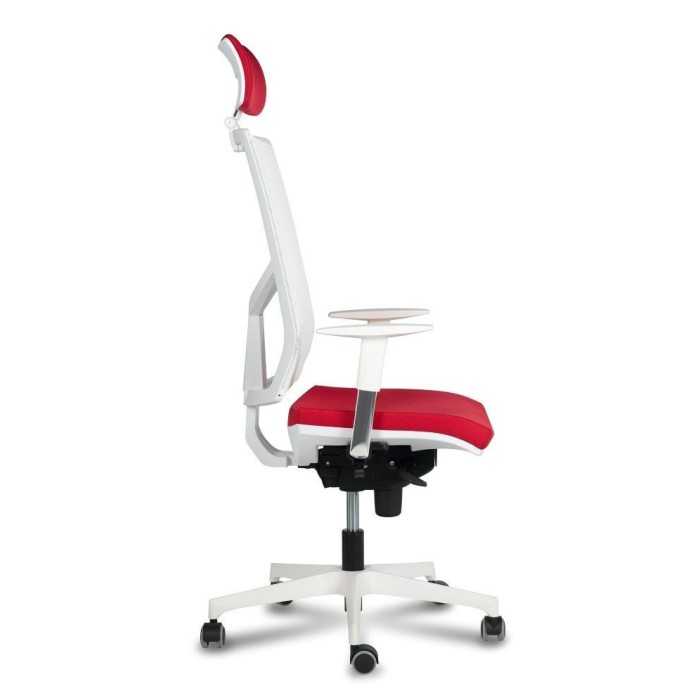 Silla ergonómica AZAHARA 4 blanca, respaldo malla, cabecero, brazos 2D