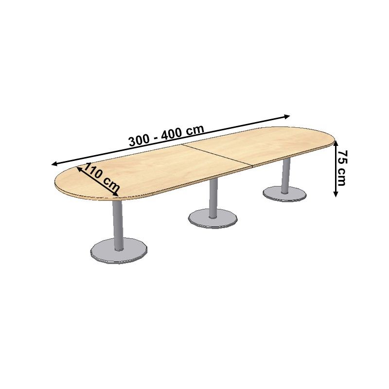 Mesa de reunión tablero ovalado serie Zafiro doble pie metálico