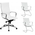 Pack Sillas ergonómicaOficina GRANADA compuesto por 1 sillón alto + 2 sillones fijos, blanco