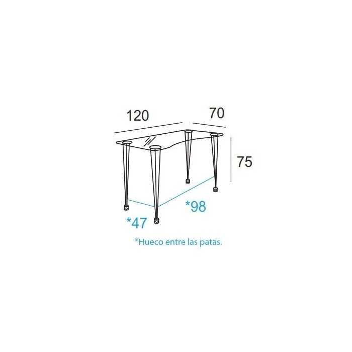 Mesa de cristal RITUAL, estructura 4 patas varilla de acero, medida 120x70 cm