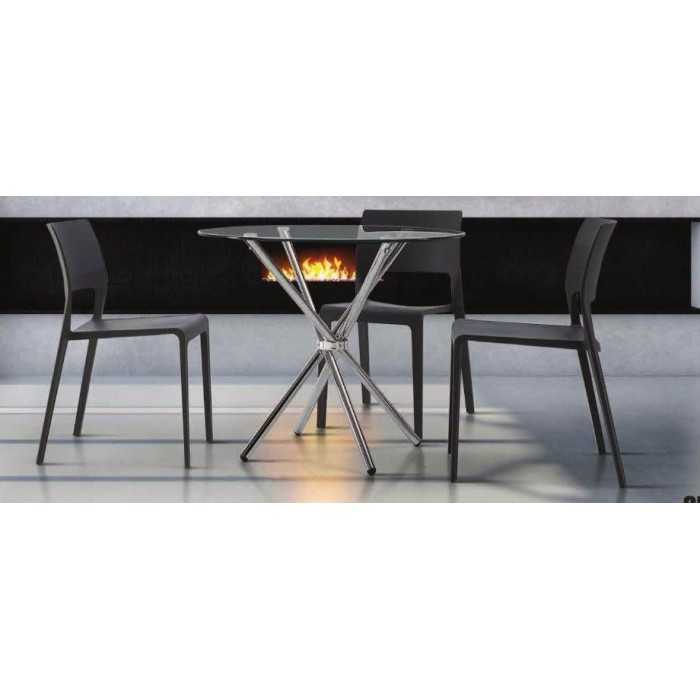Mesa de cristal GOLUM, reuniones, redonda, patas entrelazadas, medida 80 cm