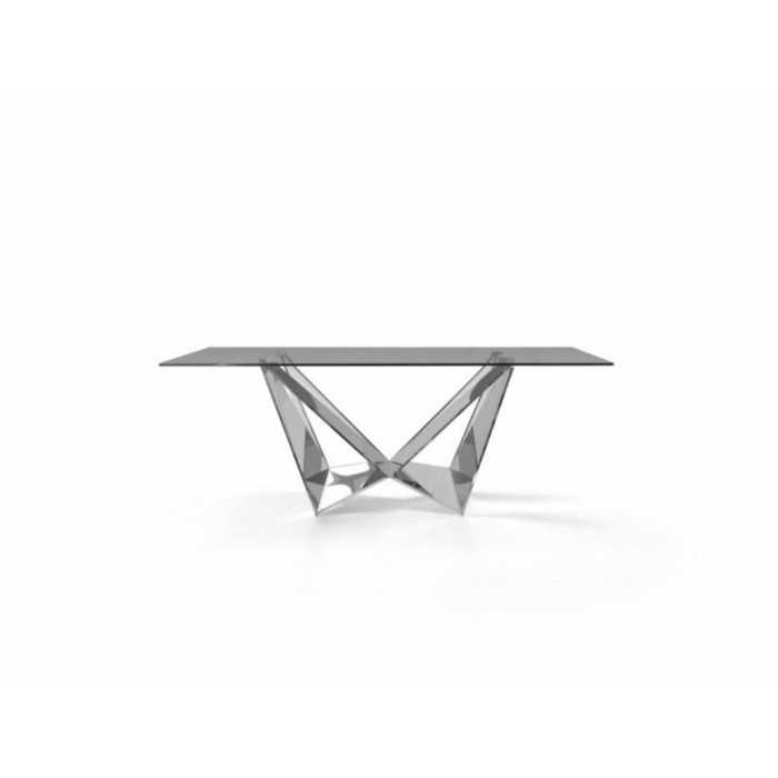 Mesa de cristal CANDELA, original base de acero, medida 200x100 cm