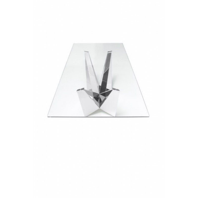 Mesa de cristal CANDELA, original base de acero, medida 200x100 cm