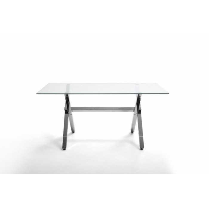 Mesa de cristal X-MARC, estructura de acero en x, medida 140x80 cm