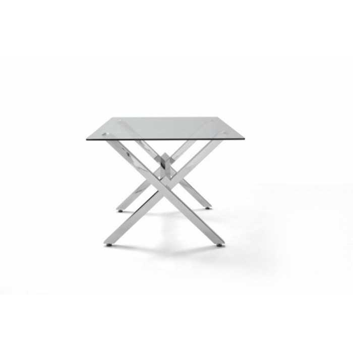 Mesa de cristal X-MARC, estructura de acero en x, medida 160x90 cm