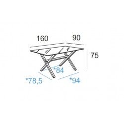 Mesa de cristal X-MARC, estructura de acero en x, medida 160x90 cm
