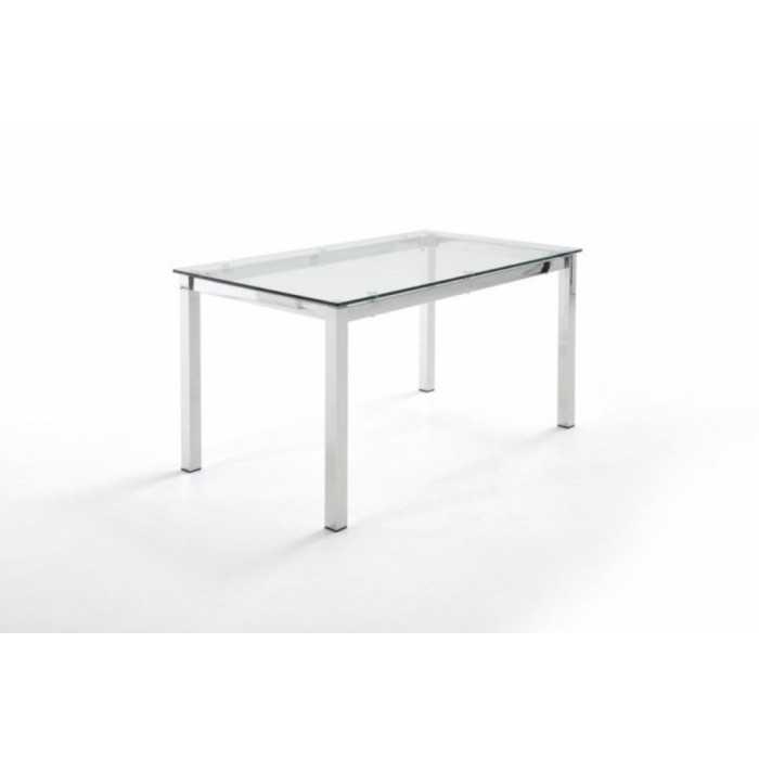 Mesa de cristal PINEDA, estructura perimetral de acero, medida 140x80 cm