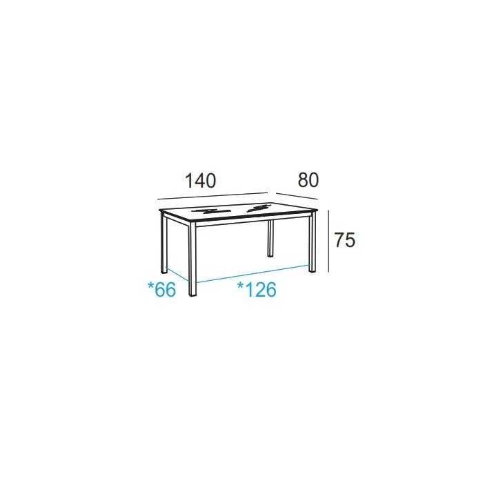 Mesa de cristal PINEDA, estructura perimetral de acero, medida 140x80 cm