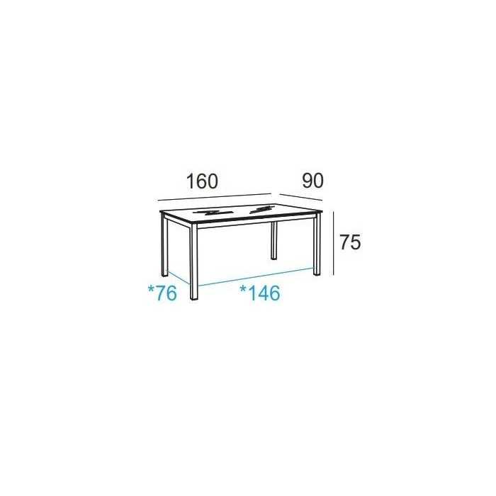 Mesa de cristal PINEDA, estructura perimetral de acero, medida 160x90 cm