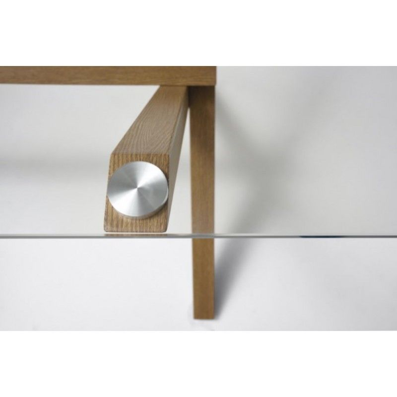 Mesa de cristal ROCIO, estructura en x de madera, medida 140x80 cm