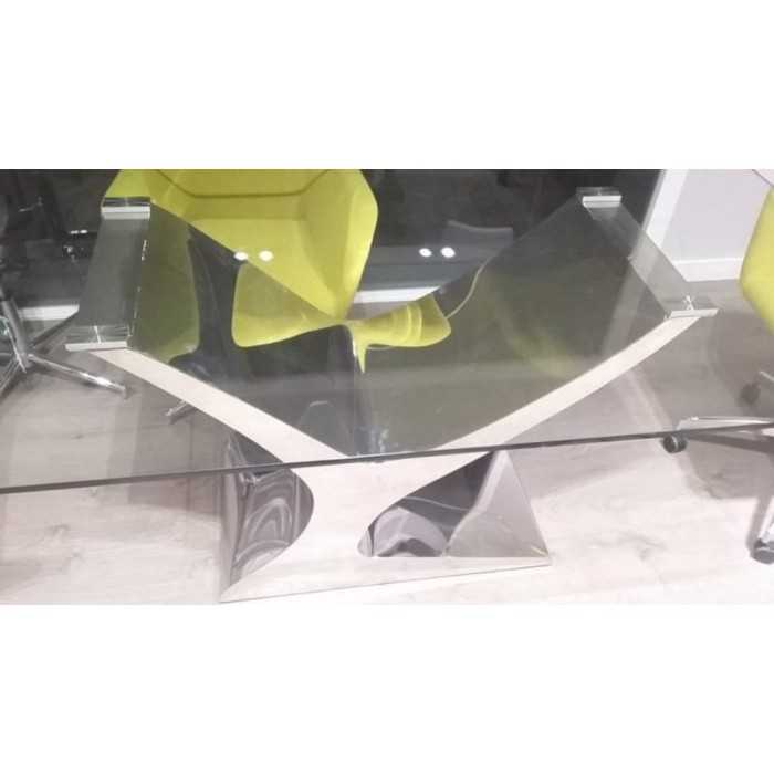 Mesa de cristal ESTEFANIA, base de acero, medida 200x100 cm