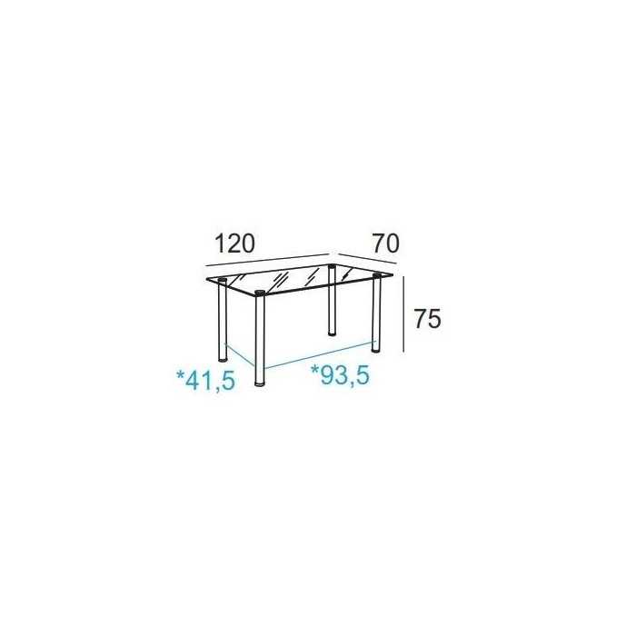 Mesa de cristal SORAYA, estructura 4 patas redondas, medida 120x70 cm