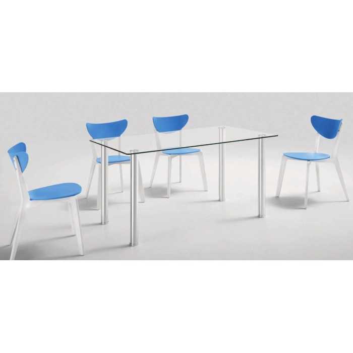 Mesa de cristal SORAYA, estructura 4 patas redondas, medida 120x70 cm