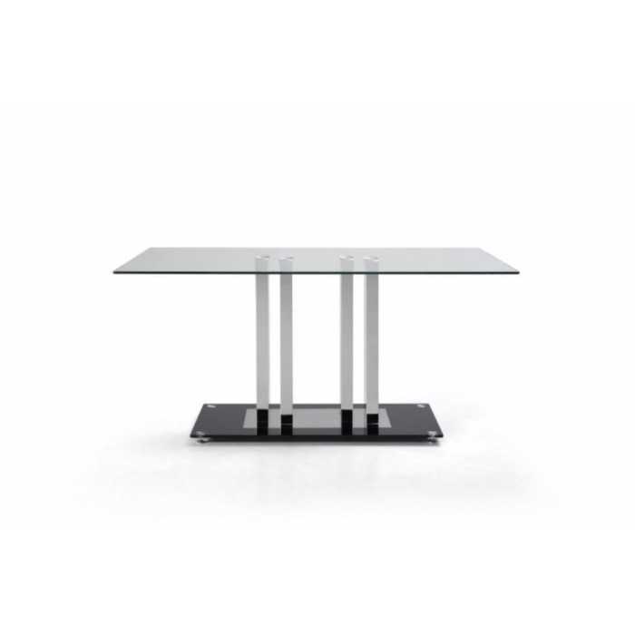 Mesa de cristal PILAR, base de columnas cromada, medida 150x90 cm