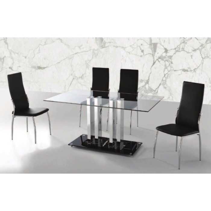 Mesa de cristal PILAR, base de columnas cromada, medida 150x90 cm