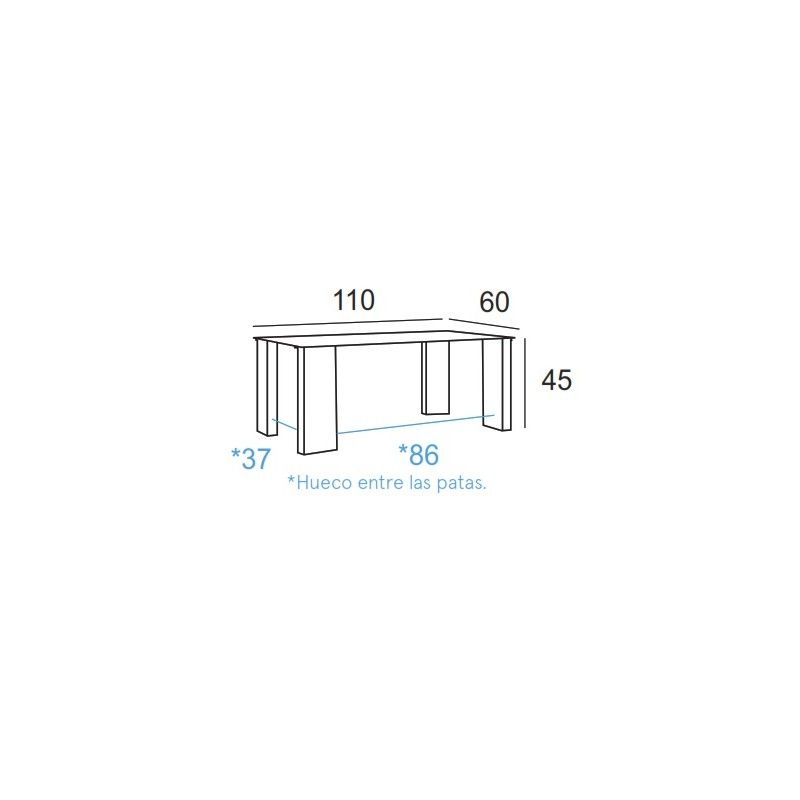 Mesa sala de espera de cristal MARINA, 4 patas rectangulares de madera, medida 110x60 cm