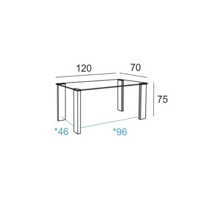 Mesa de cristal ESTRELLA PLUS, patas rectangulares, medida 120x70 cm