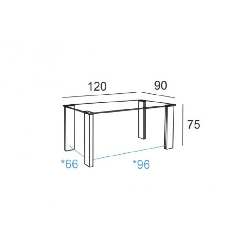 Mesa de cristal ESTRELLA PLUS, patas rectangulares, medida 120x90 cm