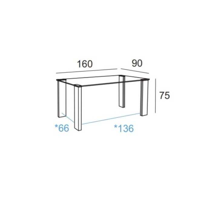 Mesa de cristal ESTRELLA PLUS, patas rectangulares, medida 160x90 cm