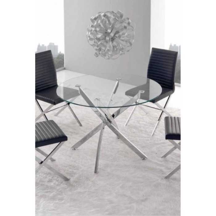 Mesa de cristal FONTANA, redonda, patas entrelazadas, diámetro 110 cm