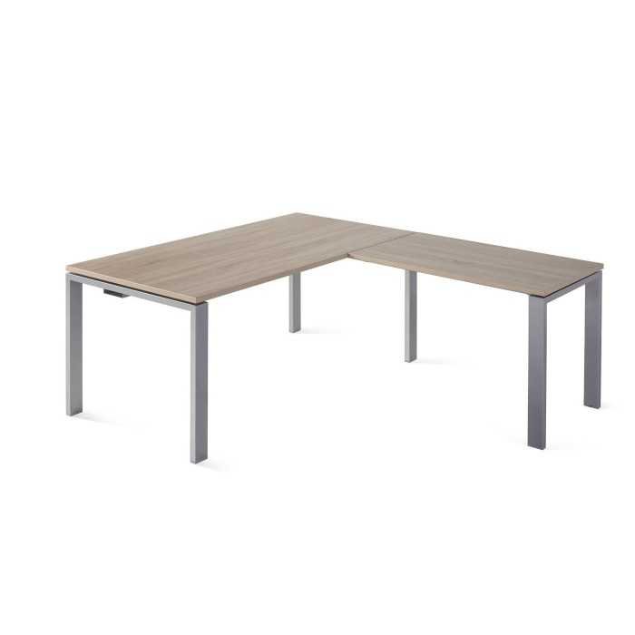 Mesa oficina PORTICO con ala, medida 16 cm, color blanco/olmo, estructura perimetral metálica