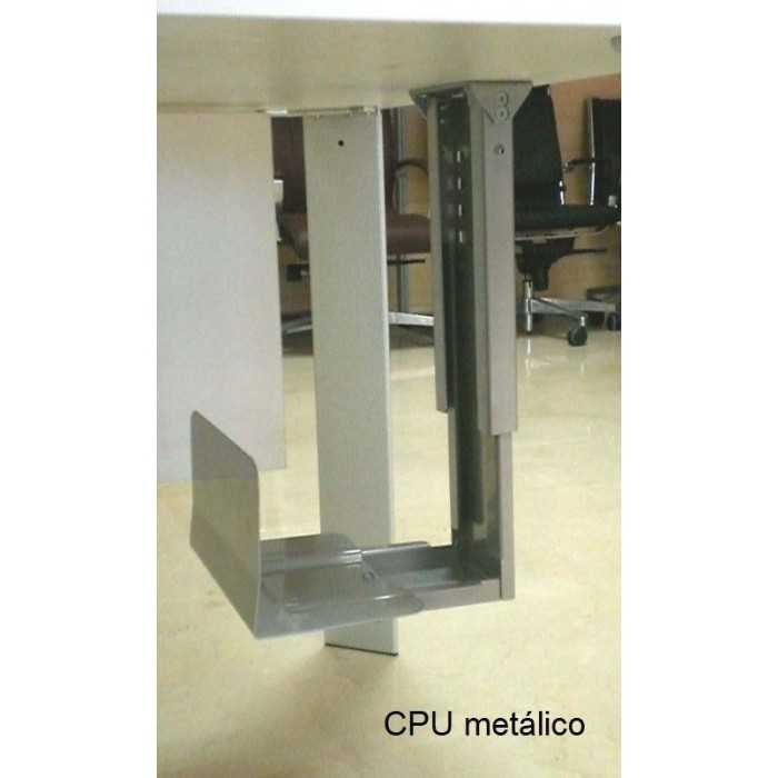 Call center lineal con 3 puestos de trabajo en madera con pasacables