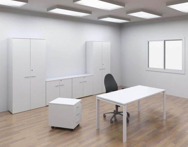 Mesa de oficina PORTICO, fondo 80 cm, tablero blanco/olmo, estructura  metálica - Mobiocasión