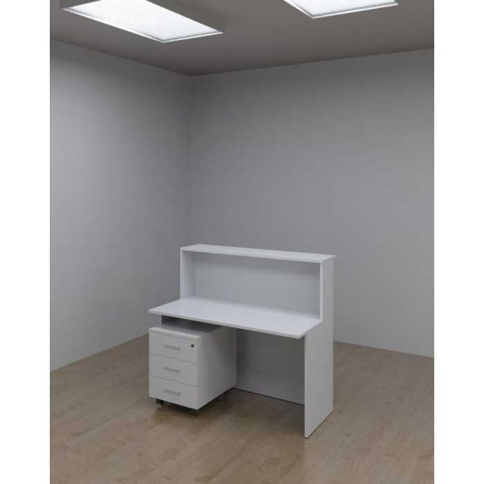 Mostrador recepción BASIC ancho 120 cm + cajonera 3 cajones, color blanco