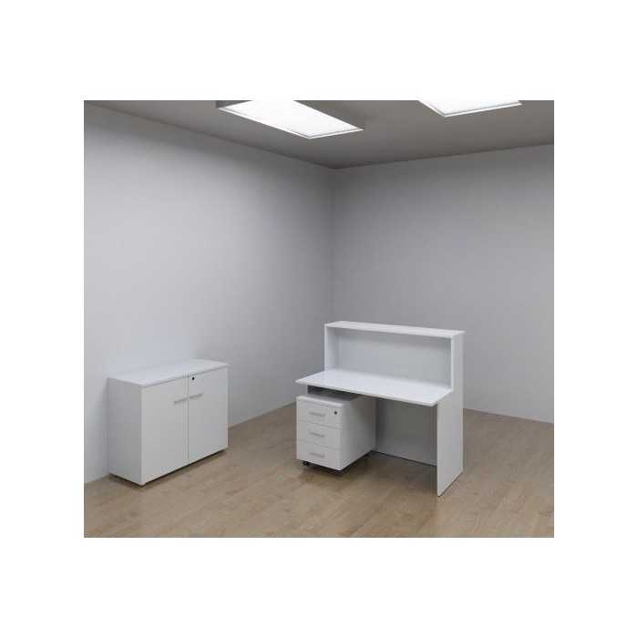 Mostrador recepción BASIC, medida 120 cm, con cajonera y armario bajo, color blanco