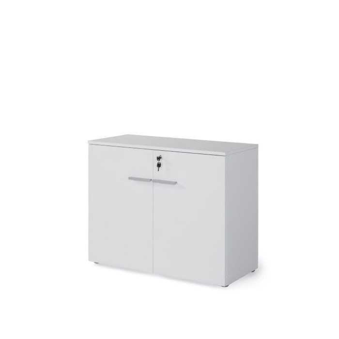 Mostrador recepción BASIC, medida 120 cm, con cajonera y armario bajo, color blanco