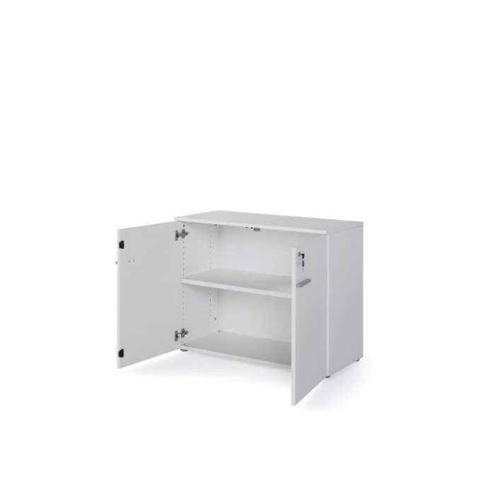 Mostrador recepción BASIC, medida 120 cm, con cajonera y armario bajo, color blanco