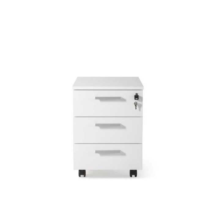 Mostrador recepción BASIC ancho 120 cm + cajonera 3 cajones, color blanco