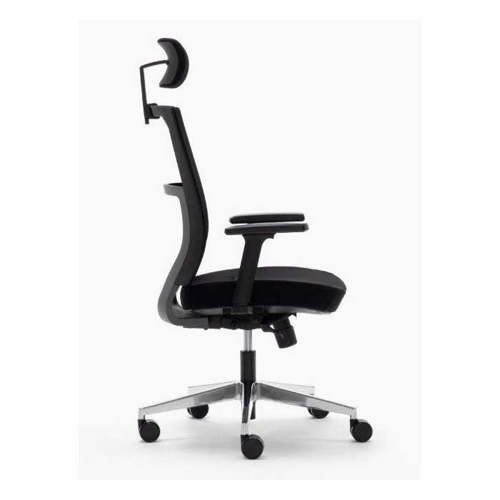 Silla de oficina ergonómica ATLANTA de Euromof, cabecero, brazos 3D, base aluminio pulido