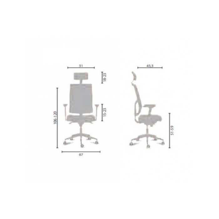 Silla ergonómica AZAHARA 4 blanca, respaldo malla, cabecero, brazos 2D