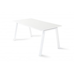 Mesa de oficina ATRIO, patas metálicas abiertas, tablero en blanco u olmo, fondo 80 cm