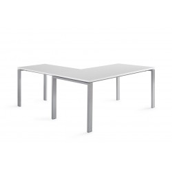 Mesa oficina PORTICO con ala, medida 16 cm, color blanco/olmo, estructura perimetral metálica