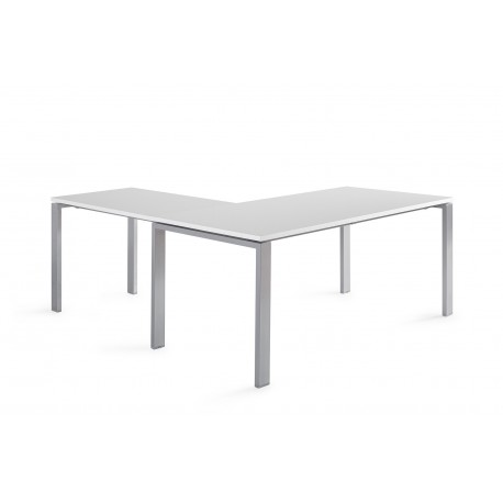 Mesa oficina PORTICO con ala, medida 16 cm, color blanco/olmo, estructura perimetral metálica