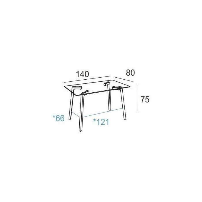 Mesa de cristal DENVER, estructura 4 patas, medida 140x80 cm