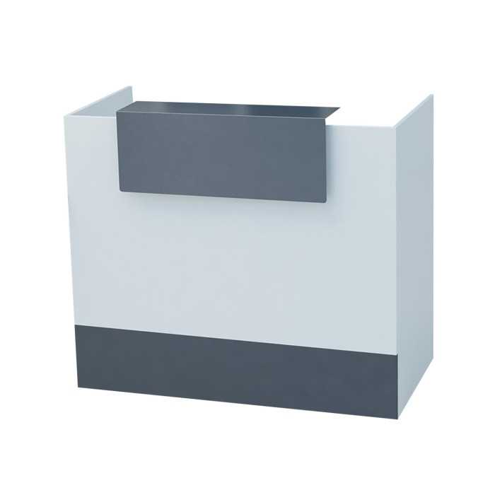 Mostrador de recepción MOBI blanco, medida 120x62x105 cm, sobremostrador y zócalo grafito