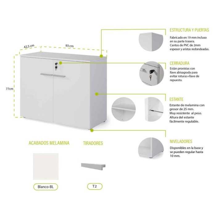 Mostrador recepción BASIC, medida 120 cm, con cajonera y armario bajo, color blanco