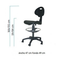 Taburete giratorio laboratorio con respaldo Sony sin ruedas, aro negro