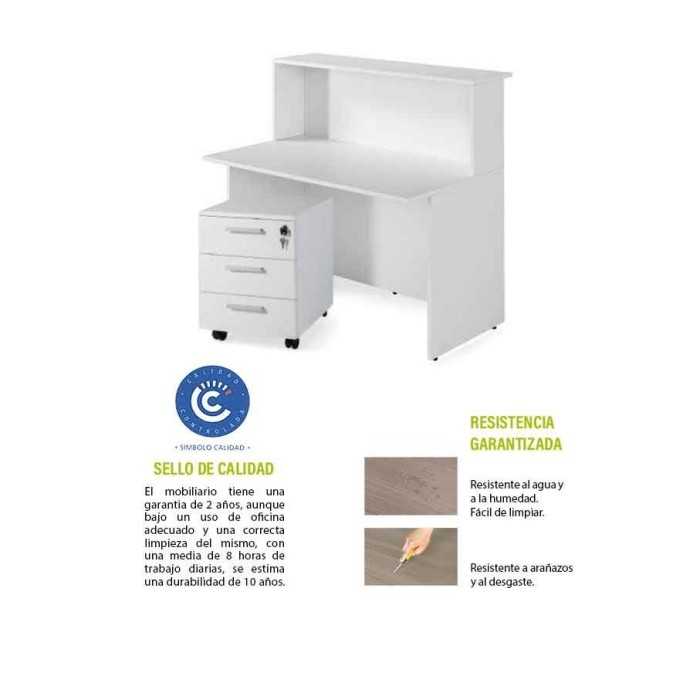 Mostrador recepción BASIC ancho 120 cm + cajonera 3 cajones, color blanco