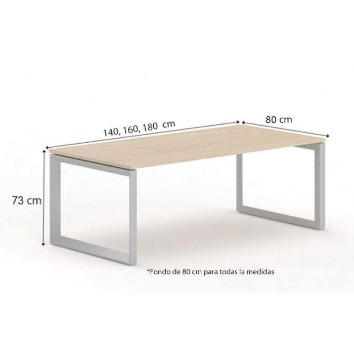 Mesa de oficina STAR, estructura metálica acabado plata, lateral cerrado, fondo 80 cm