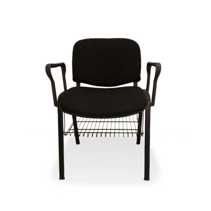 Silla ISO tapizada con brazos y rejilla portalibros