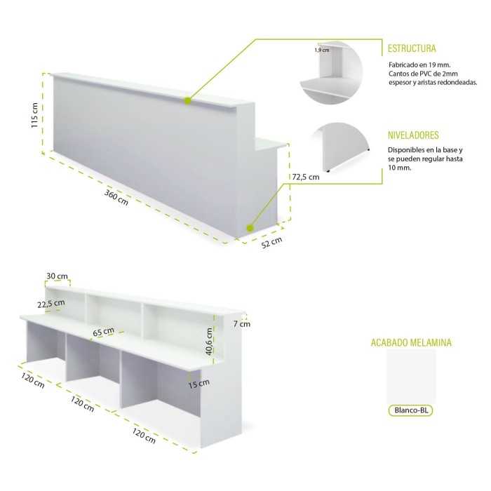 Mostrador de recepción BASIC 360 cm, color blanco