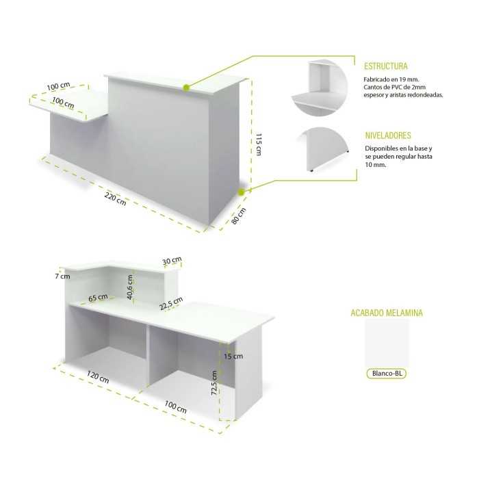 Conjunto mostrador BASIC izquierda + movilidad reducida 220 x 100 cm