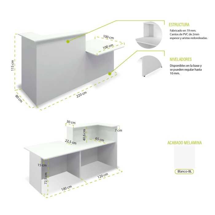Conjunto mostrador BASIC derecha + movilidad reducida 220 x 100 cm