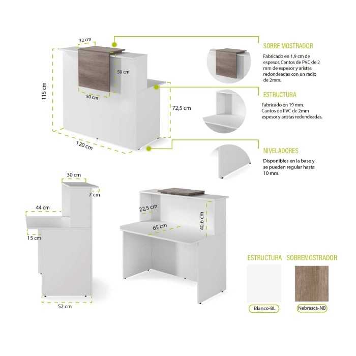 Mostrador de recepción BASIC , blanco con sobremostrador nebraska, ancho 120 cm
