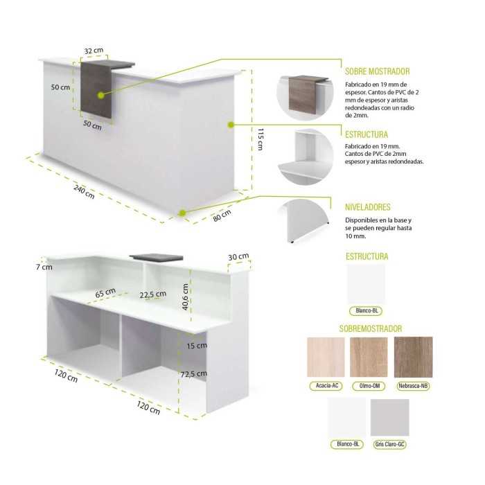Mostrador recepción + sobremostrador BASIC 240 cm terminación izquierda