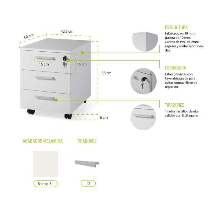 Mostrador recepción BASIC, medida 120 cm, con cajonera y armario bajo, color blanco